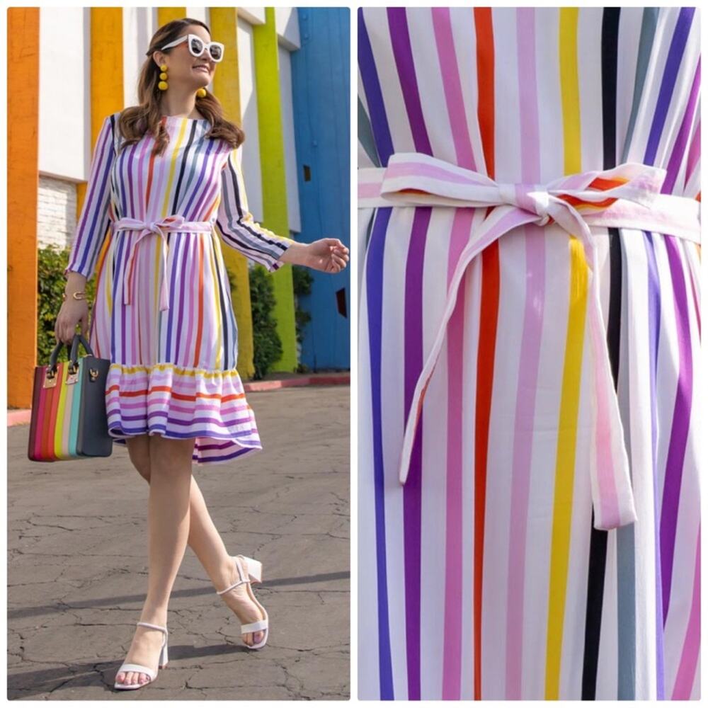 Persifor Women's Poppy Dress Rainbow Candy Stripe Size Large